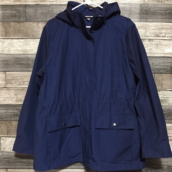 Lands End Windbreaker Jacket Women’s XL (18) Blue Full Zip Snap Removable Hood - Picture 3 of 11